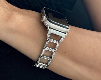 Silver Apple Watch Band Women Metal Apple Watch Band Crystals 40mm 41mm 44mm 45mm 49mm Ultra Apple Watch Strap Women Apple Watch Jewelry