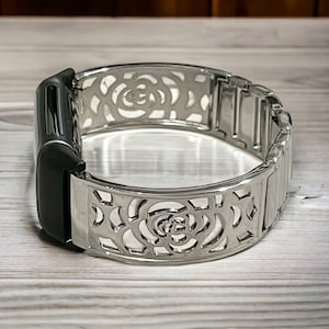 Women Fitbit Charge 6 Band Shiny Silver Tree Of Life Charm Bracelet, Adjustable Fitbit Charge 6 Metal Bands, Fitbit Charge 6 Cuff Bangle