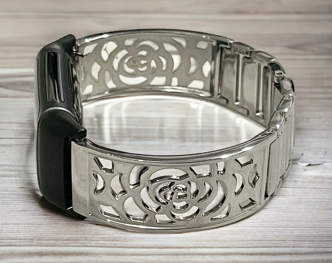 Women Fitbit Charge 6 Band Shiny Silver Tree Of Life Charm Bracelet, Adjustable Fitbit Charge 6 Metal Bands, Fitbit Charge 6 Cuff Bangle