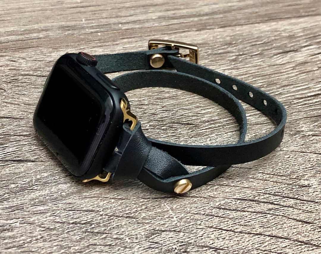 Gold & Black Leather Apple Watch Band 38mm 40mm 42mm 44mm Double Wrap ...