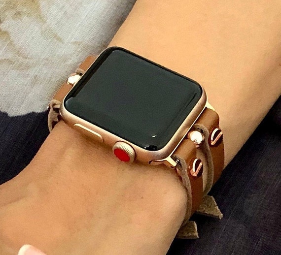 Genuine Leather Apple Watch Band Brown Leather & Rose Gold Apple Watch  Strap, Women Iwatch Band, Apple Watch Bracelet, Apple Watch Armband - Etsy