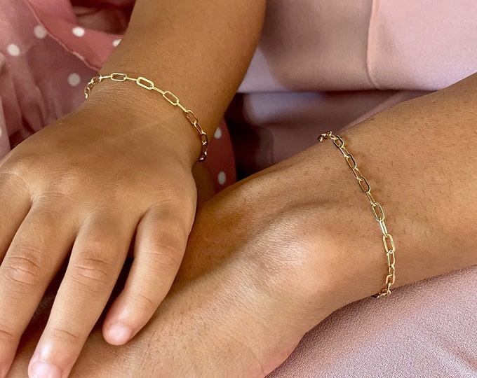 Mommy and Me Jewelry Set - 14K Gold Filled Paperclip Chain Matching Bracelets