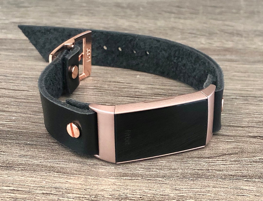 Rose Gold Fitbit Charge 3 Band Black Leather Bracelet Women - Etsy