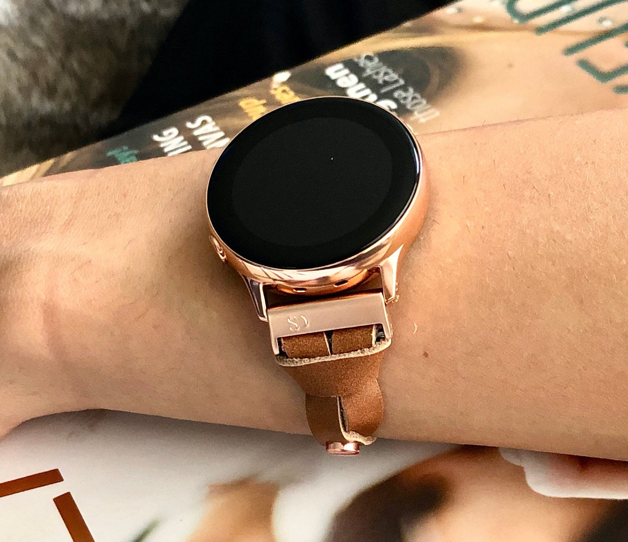 Rose Gold Galaxy Watch Active 40mm Leather Bracelet Adjustable Light Brown Galaxy Watch 42mm