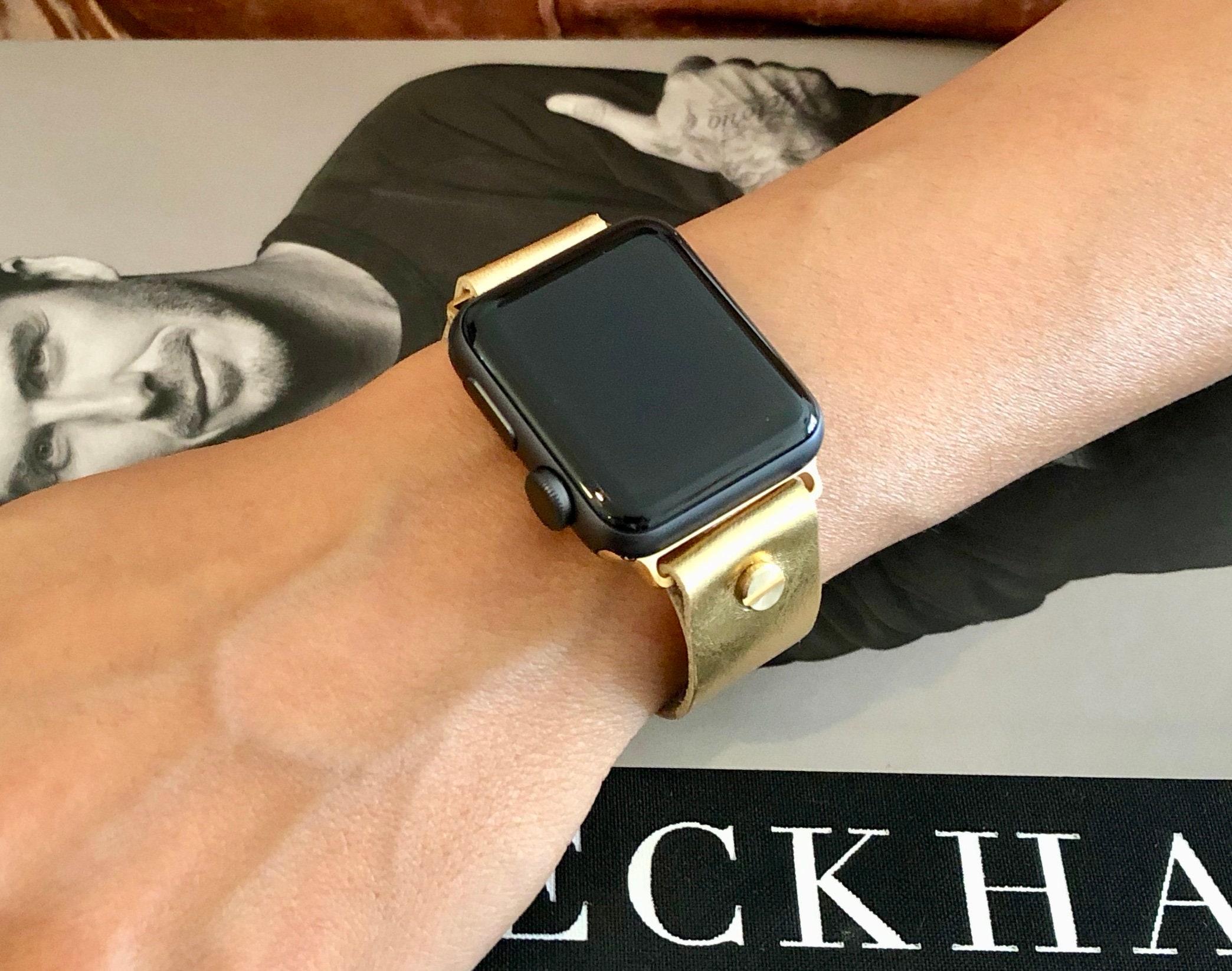 Gold Leather Apple Watch Band Women iWatch Bracelet 38mm 40mm | Etsy