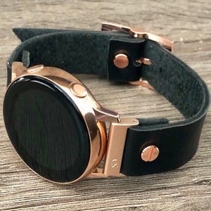 Black Leather Rose Gold Samsung Galaxy Active Band, Rose Gold Galaxy Watch Active2 Bracelet 40mm 44mm, Rose Gold Watch Band Watch Wristband image 2