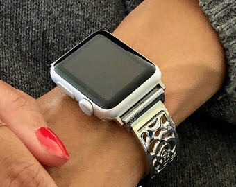 Silver Apple Watch Band: Feminine Charm Bracelet, Adjustable Links Strap