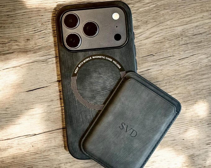 Slim Suede Leather iPhone Case for 17/16/15 Pro, Max, Plus, Magnetic Wallet iPhone Case, Personalized iPhone Case, Minimalist iPhone Case