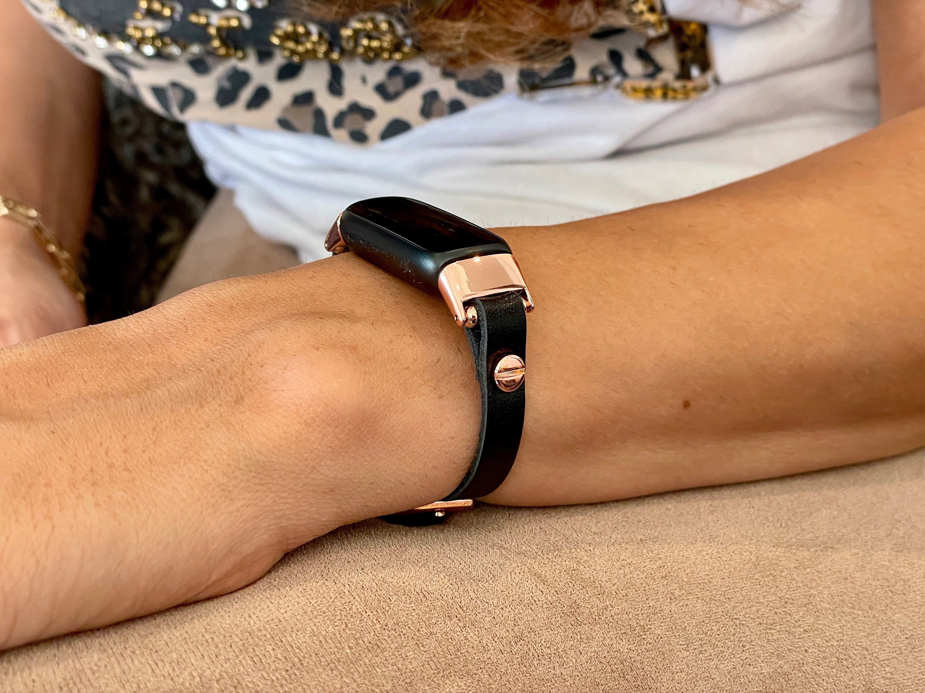 Bracelet en cuir noir Fitbit Luxe Band femmes Luxe, bracelet Slim Fitbit  Luxe, bracelet en or Rose Fitbit Luxe, bracelet de Luxe chic formel -   France