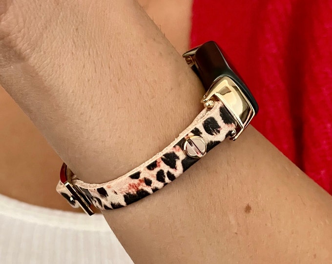 Leopard Print Fitbit Luxe Band, Soft Gold Fitbit Luxe Leather Bracelet, Slim Fitbit Luxe Strap, Women Fitbit Luxe Armband Jewelry Bands