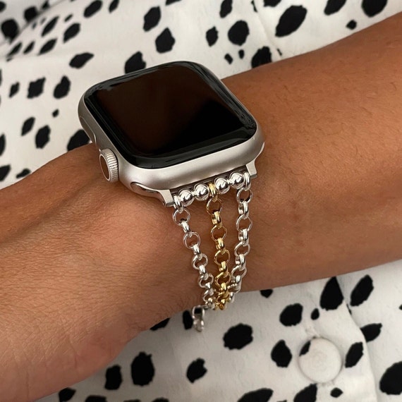 Two Tone Apple Watch Band Women Style Bracelet 38mm 40mm 41mm 42mm 44mm  45mm 49mm Mix Metals Gold Filled & Sterling Silver Luxury Jewelry 