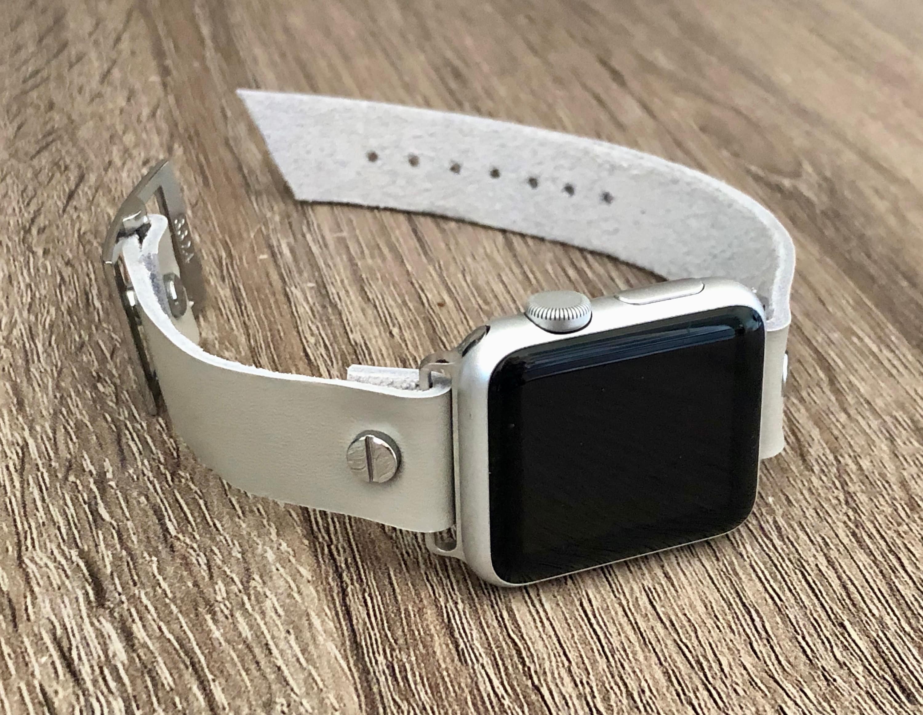 Gray Leather Apple Watch Band 38mm 40mm 42mm 44mm iWatch Bracelet Adjustable Size Wristband