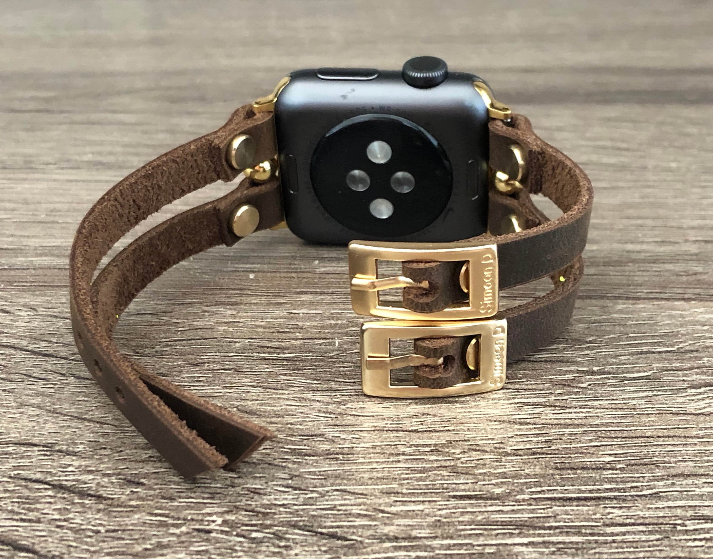 Gold Apple Watch Band 38mm 40mm 42mm 44mm iWatch Rustic Leather