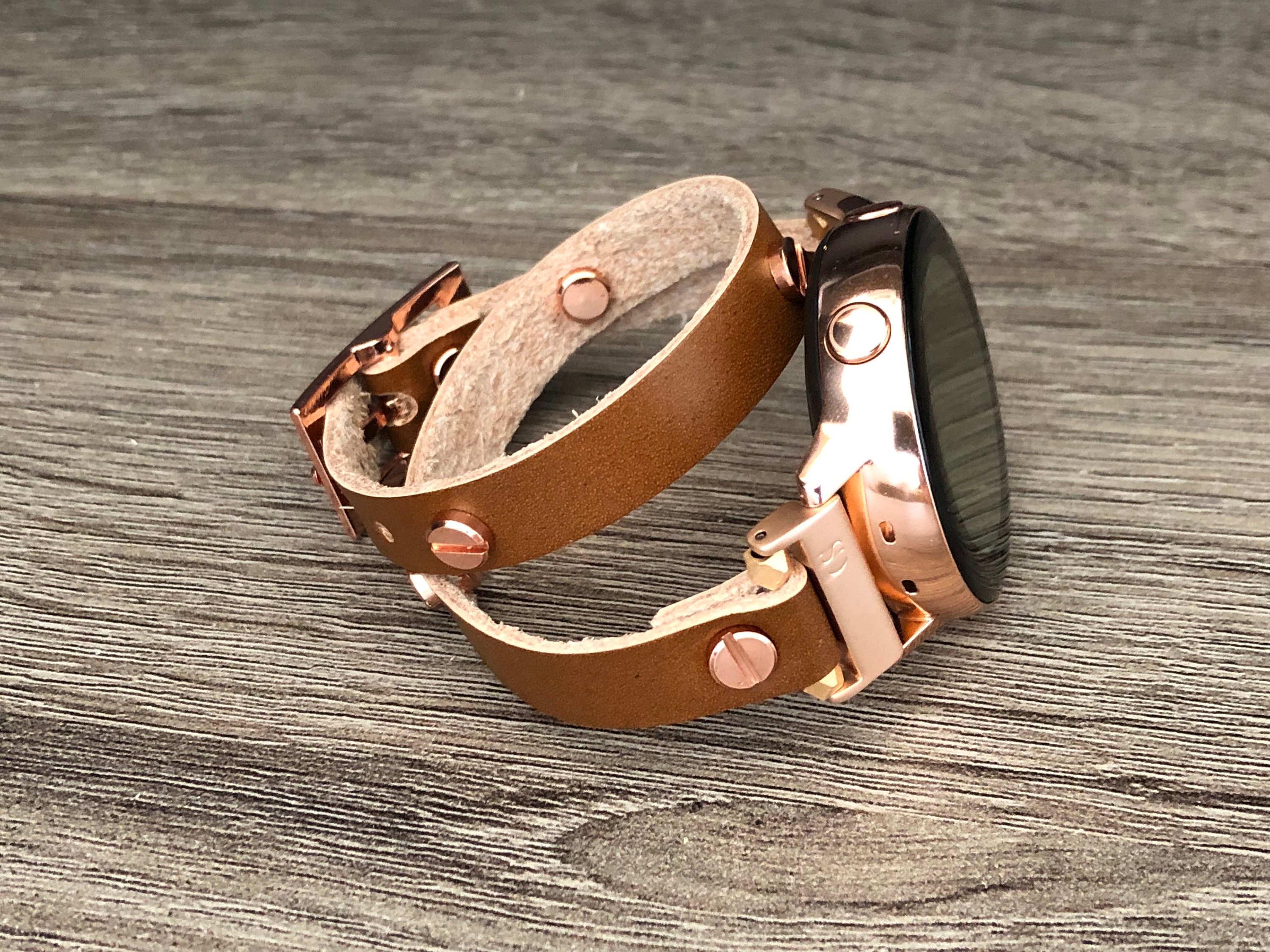 Rose Gold Galaxy Watch 42mm Leather Bracelet Double Wrapped Galaxy Watch Active 40mm Band