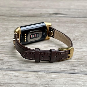 Fitbit Charge 6 Band Leather Slim Gold Strap for Women, Stylish Fitbit Charge 6 Bracelet Replacement, Gift for Her Jewelry