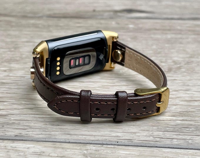 Fitbit Charge 6 Band Leather Slim Gold Strap for Women, Stylish Fitbit Charge 6 Bracelet Replacement, Gift for Her Jewelry