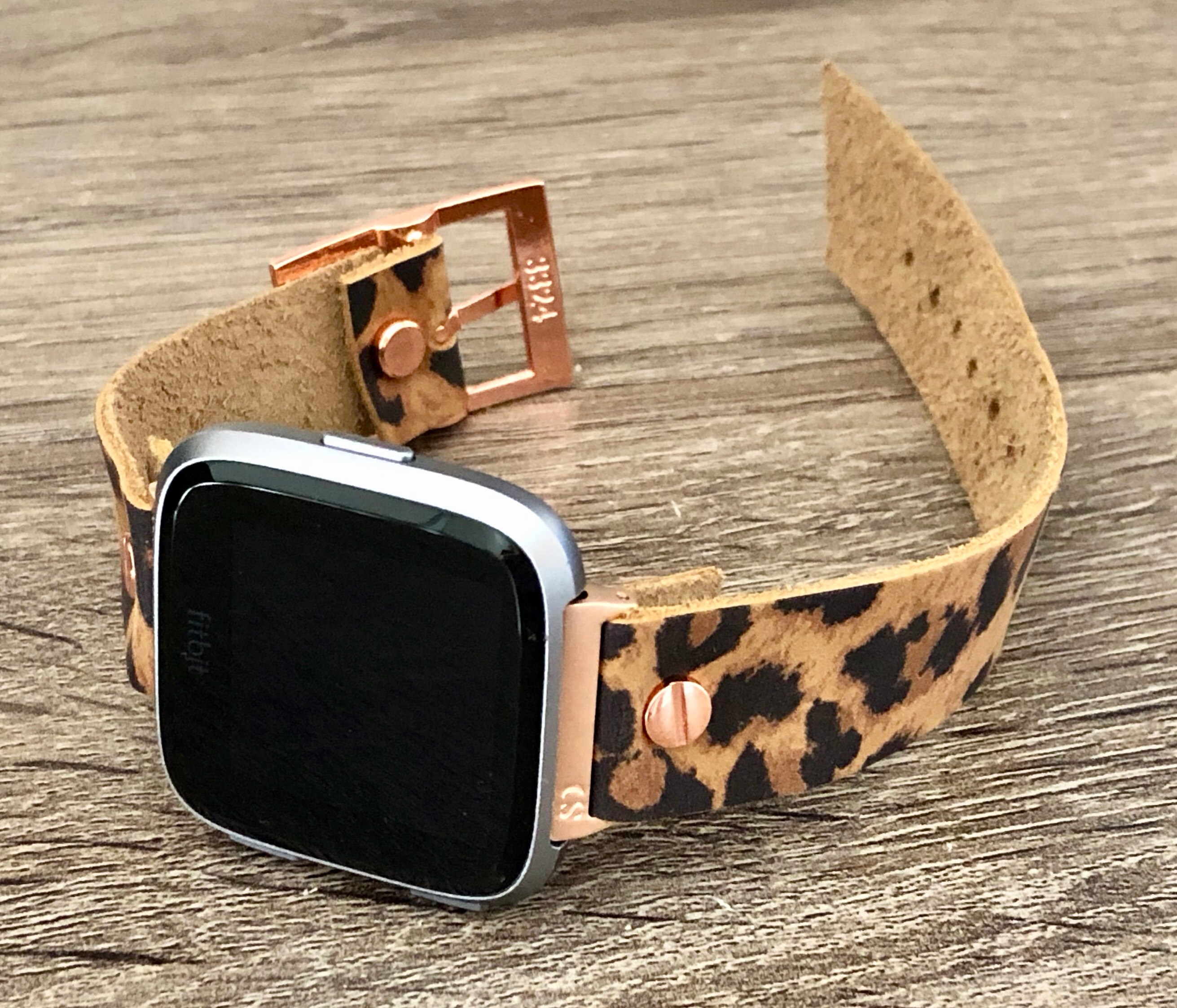 Leopard Print Leather Fitbit Versa 2 Band Rose Gold Fitbit Versa Lite Watch Strap Adjustable