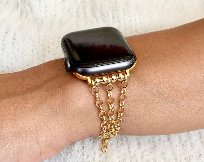 Luxury Apple Watch Band Feminine Chain Strap 41mm 42mm 46mm 38mm 40mm 44mm 45mm Ultra 2, Smartwatch Accessory, Gold Filled Bracelet Jewelry