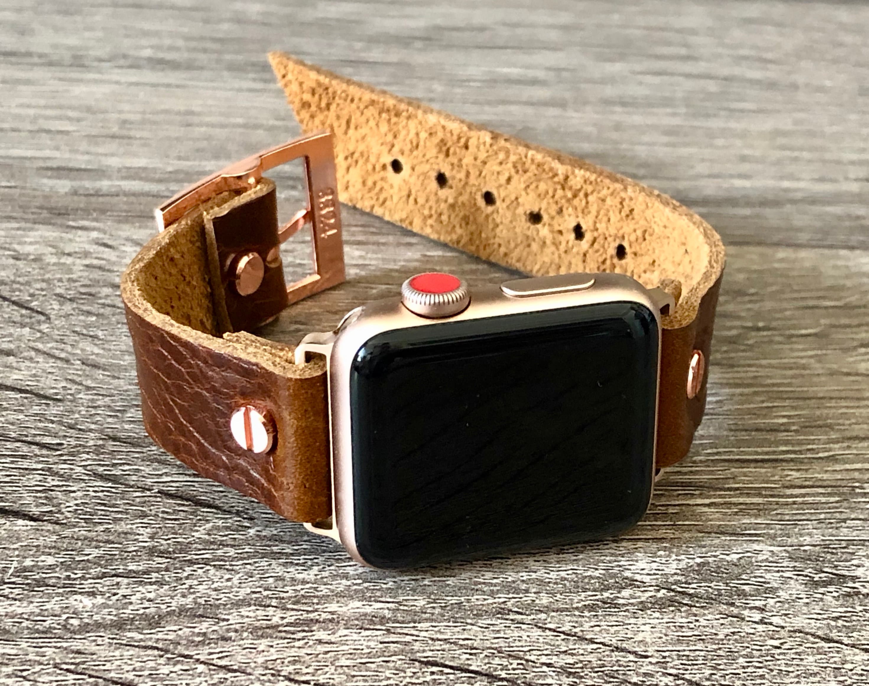 Leatherian Handcrafted Mint Leafe - LV Designer Watch Bands - Apple Watch Bands Rose 42mm / Classic LV Brown