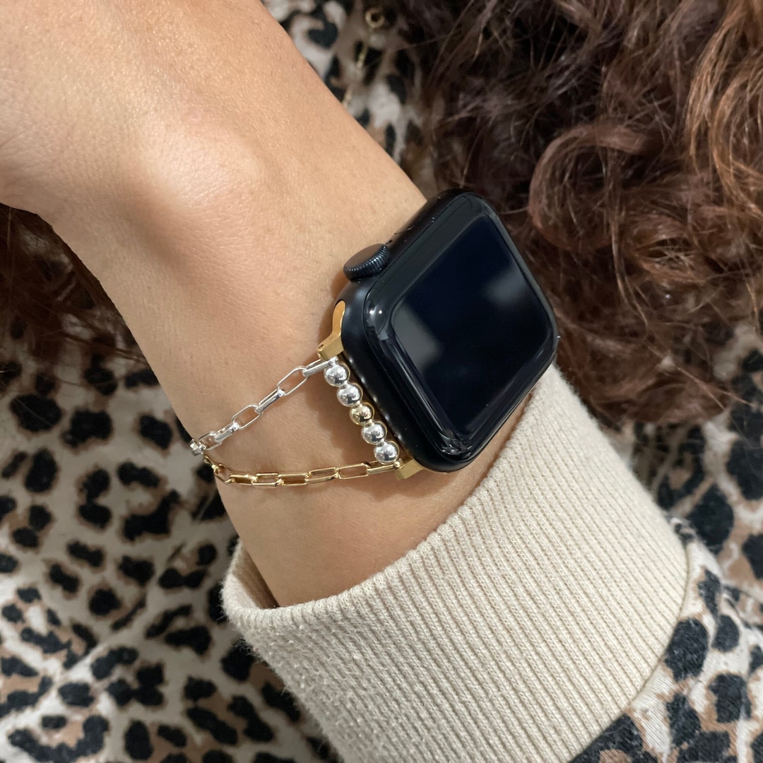 Apple Watch Band Women, Two Tone 925 Sterling Silver & 14K Gold Filled  Paperclip Chain Apple Watch Strap, Luxury Apple Watch Bracelet, 