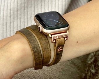 Bracelet boho pour Apple Watch, bracelet iWatch en cuir rustique, bracelet pour montre intelligente multi-tours, bracelets de bijoux technologiques portables 38 mm 40 mm 41 mm 42 mm 44 mm 45 mm