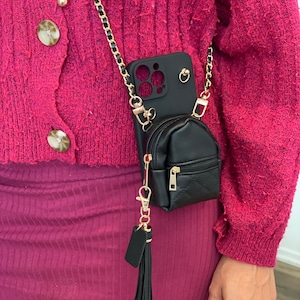 Crossbody Handytasche für iPhone 13/14/15 Pro, Plus, Max - Personalisierte Leder Beutel Tasche - Geschenk für Sie - Schultergurt Brieftasche mit Quaste