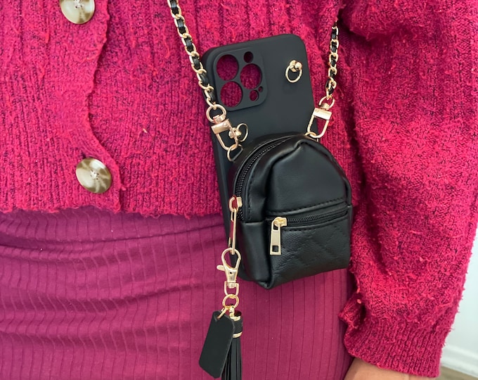 Crossbody Phone Case for iPhone 13/14/15 Pro, Plus, Max - Personalized Leather Pouch Bag - Gift for Her - Shoulder Strap Wallet with Tassel