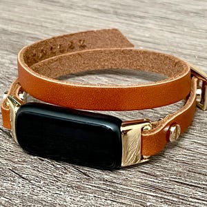 Fitbit Inspire 3 Leather Band: Gold Double Wrap Bracelet