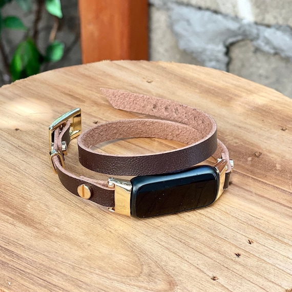 Fitbit Luxe Band: Eco Friendly Leather Brown Double Wrap Bracelet