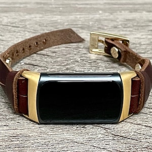 Fitbit Charge 5 Band, Gold Fitbit Charge 5 Strap, Dark Brown Italian ...