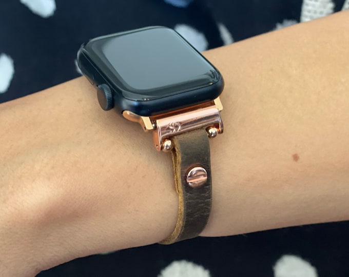 Rustic Leather Apple Watch Band - Slim Adjustable Strap, Boho Chic Bracelet, Women's Fashion Watch Accessory - All Series Compatible