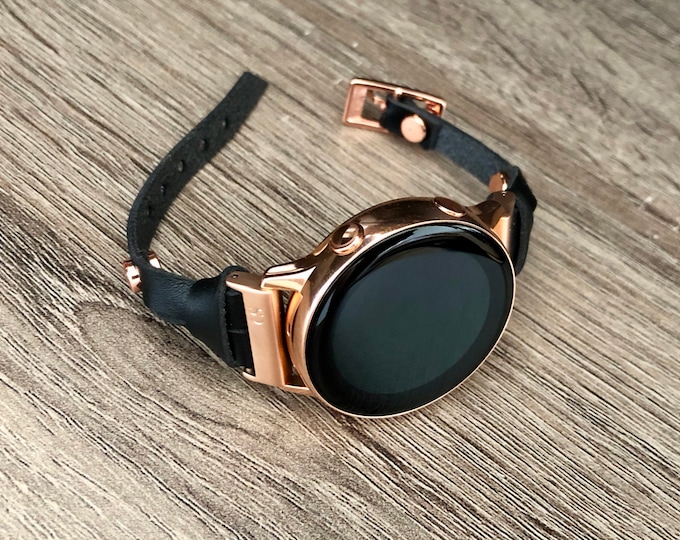 Rose Gold Black Leather Galaxy Watch Band: Slim Jewelry Bracelet