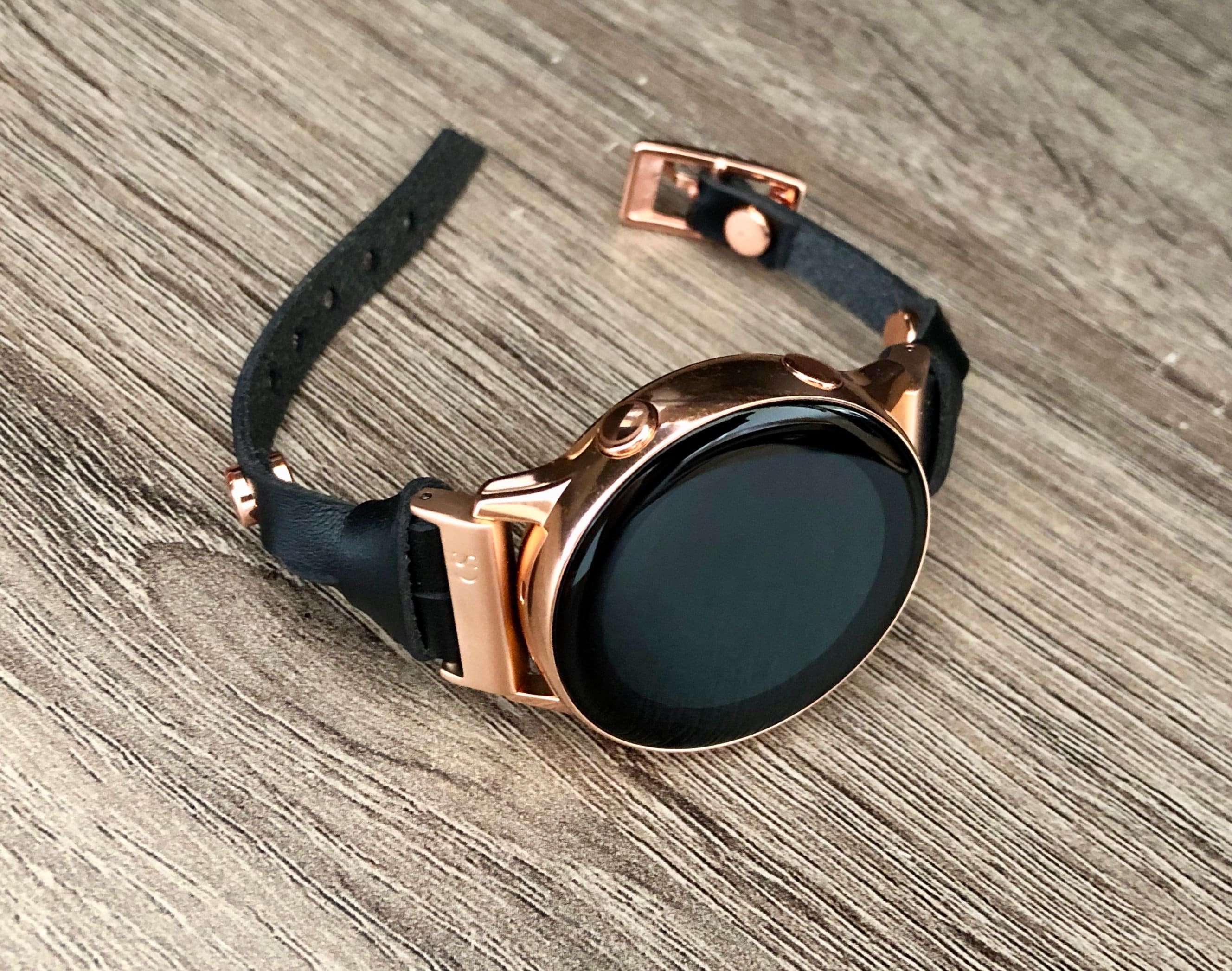 Rose Gold & Black Leather Galaxy Watch Active 40mm Bracelet Strap ...