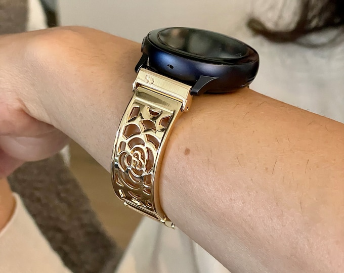 Gold Samsung Galaxy Watch 7 Band: Metal Charm Bracelet, Adjustable Strap