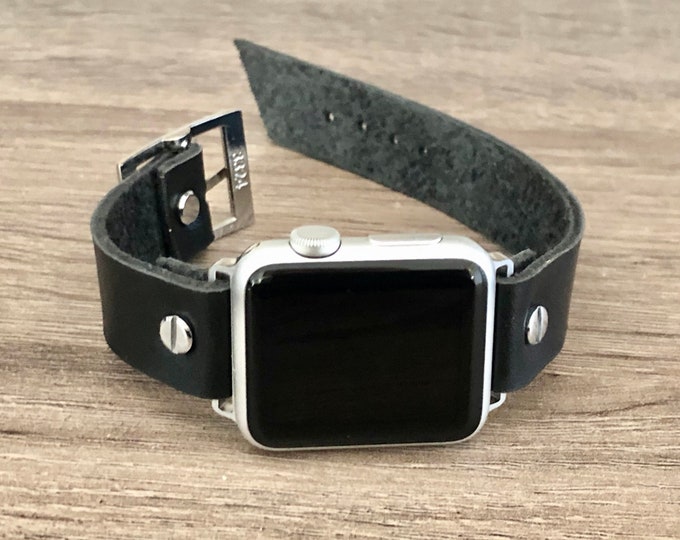 Black Leather Apple Watch Band 40mm 41mm 38mm 42mm 44mm 45mm Classy iWatch Strap Smart Watch Leather Bracelet Dressy Apple Watch Armband