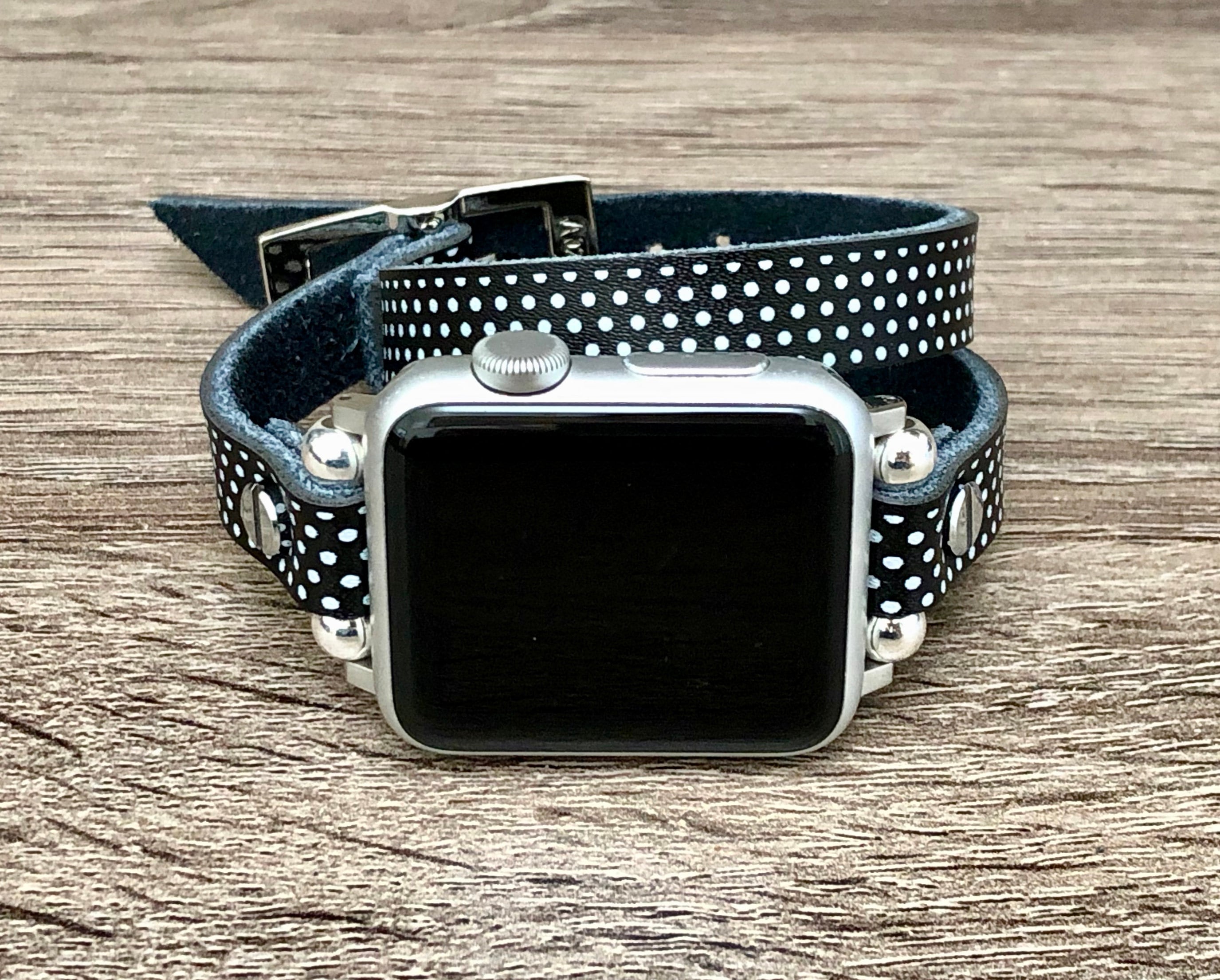 Handmade Apple Watch Band Re-Purposed Double Turn Azur Monogram for Series 1-8, 40mm/41mm / Silver
