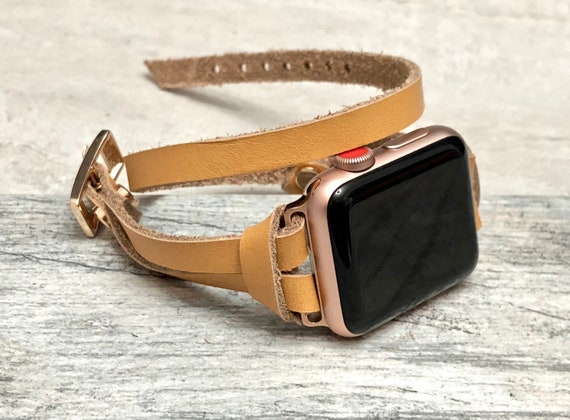 Pulsera de cuero rosa y bronce para Apple Watch 38mm 42mm | Etsy