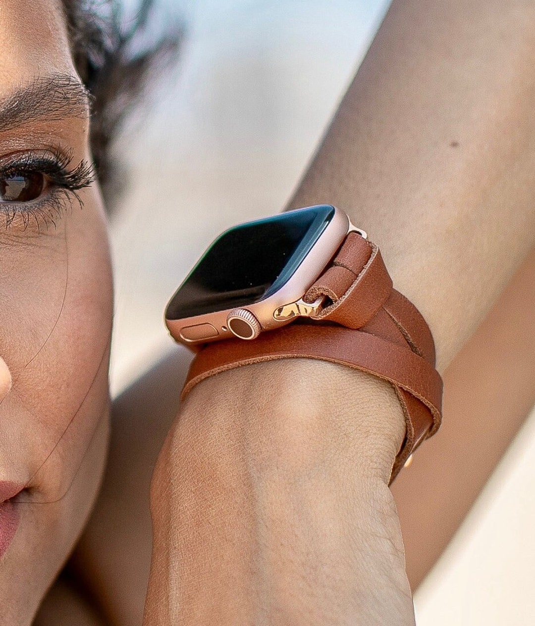 Rose Gold Apple Watch Band 38mm 40mm 41mm 42mm 44mm 45mm Women Apple Watch Bracelet Leather Apple Watch Wristband Brown Double Wrap Strap Etsy