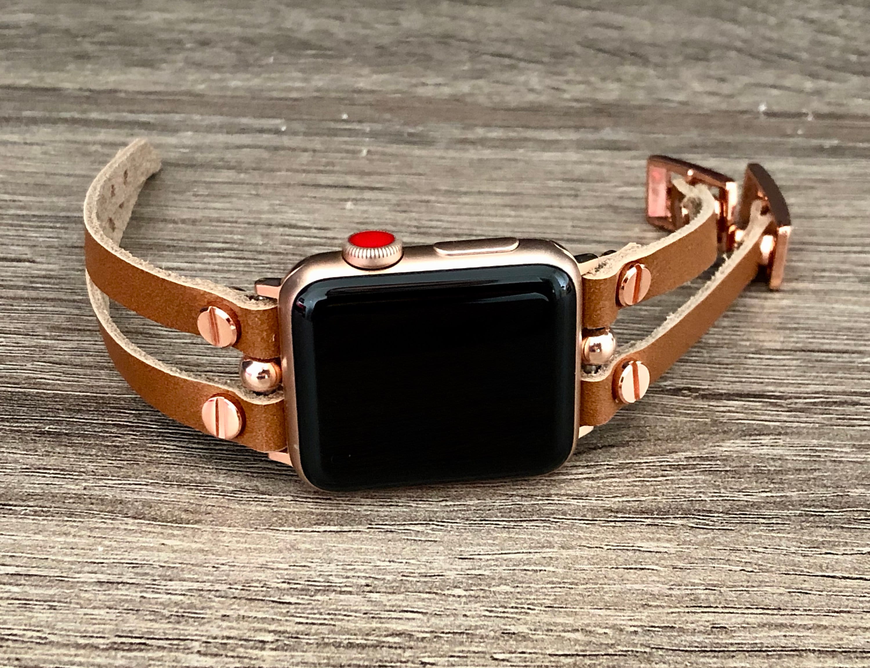 Personalised Brown Leather Apple Watch Strap, 38mm 40mm 41mm 42mm 44mm –  Clapham Boutique