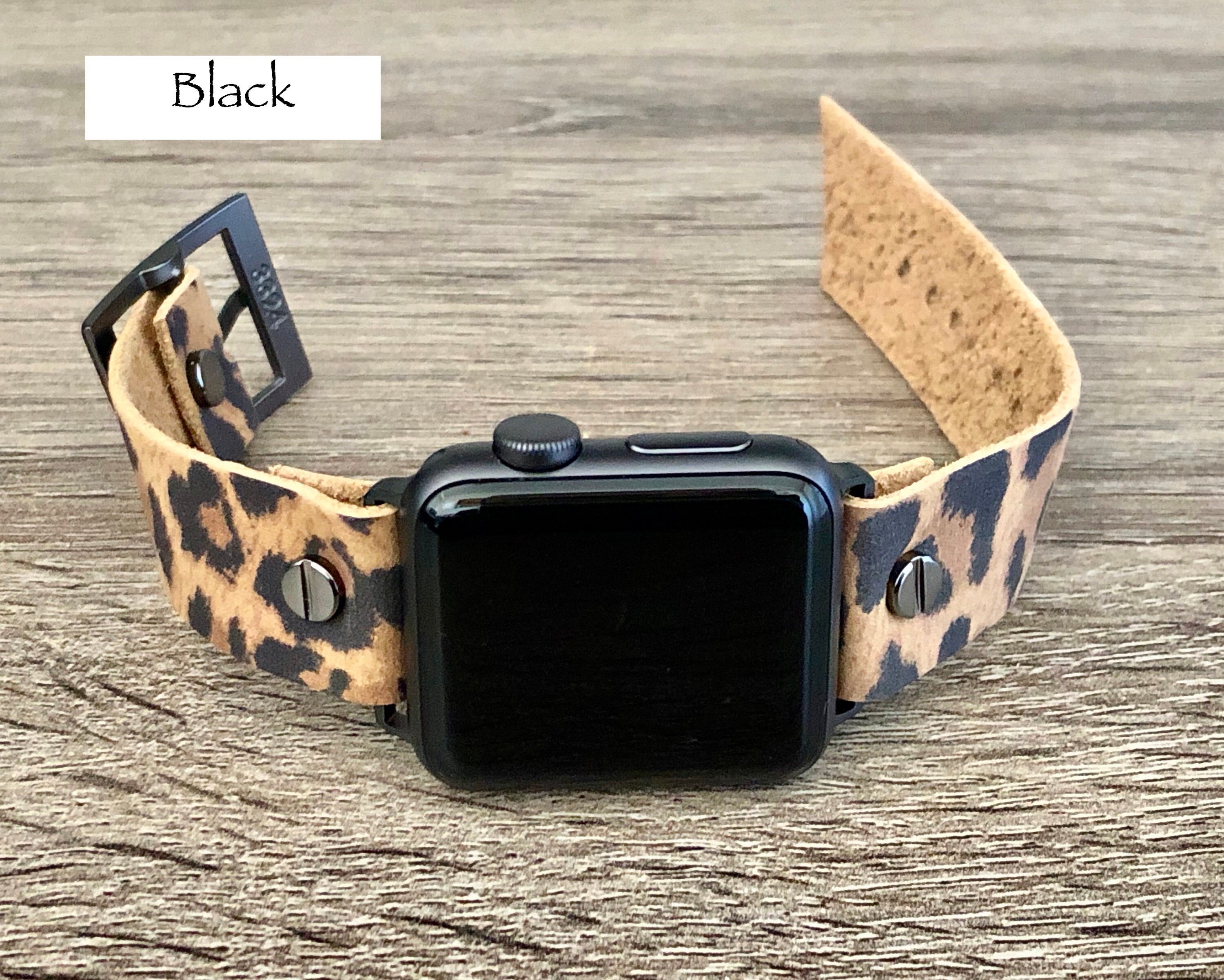 Leopard Print & Space Gray Apple Watch Band 38mm 40mm 42mm 44mm iWatch Bracelet Adjustable