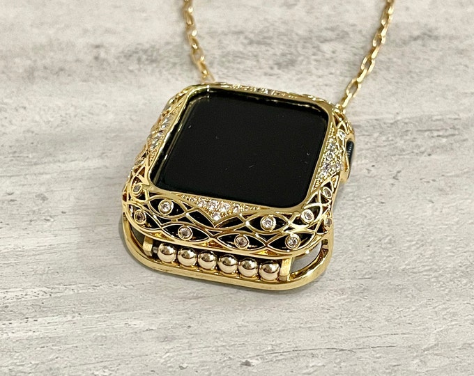 Apple Watch Pendant Necklace, 14K Gold Filled Chain for Women, Luxury Style iWatch Gold Necklace Jewelry, 46/38mm/40mm41mm/44mm/45mm/42mm