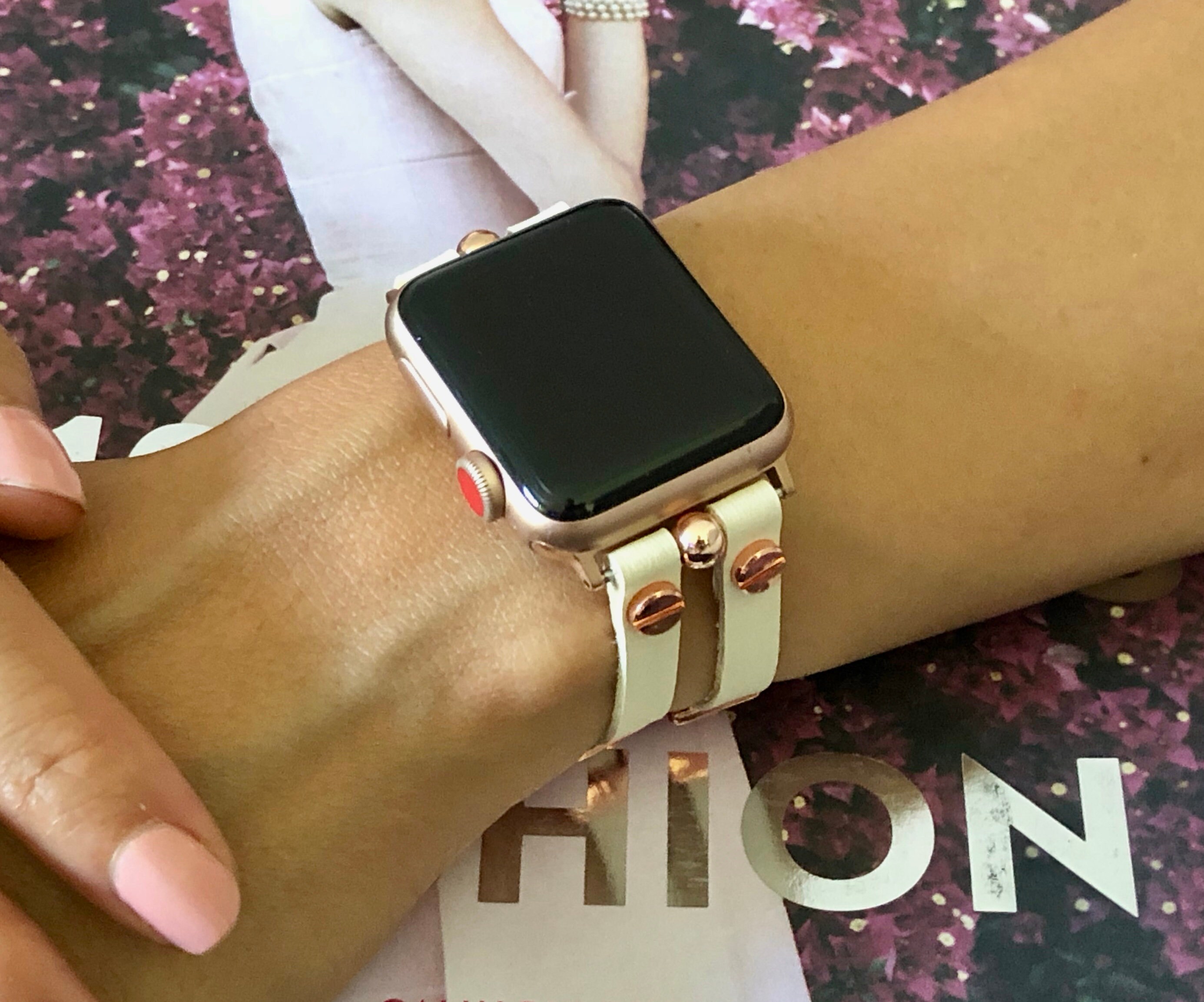 Rose Gold Apple Watch Band 38mm 40mm 42mm 44mm White Leather Etsy