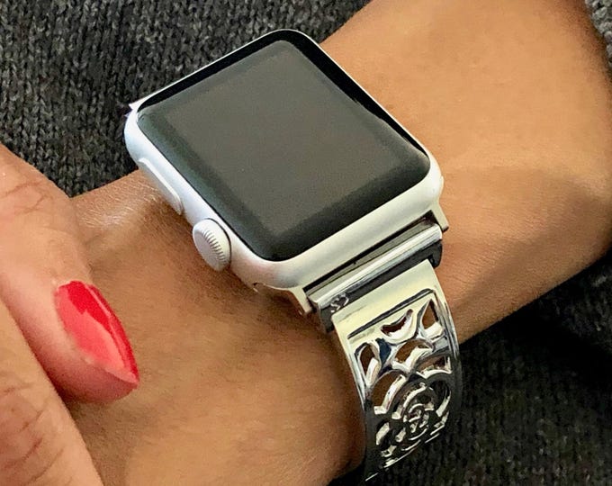 Apple Watch Band 42mm 46mm 41mm 45mm 38mm 40mm 44mm, Women Shiny Silver Apple Watch Band, iWatch Bangle, Apple Watch Jewelry Bracelet