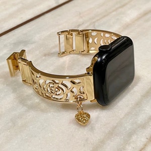 Gouden metalen Apple Watch-band, sieraden iWatch-hart bedelarmband, 38 mm 40 mm 41 mm 42 mm 44 mm 45 mm, Apple Watch-armband, Apple Watch-bandje