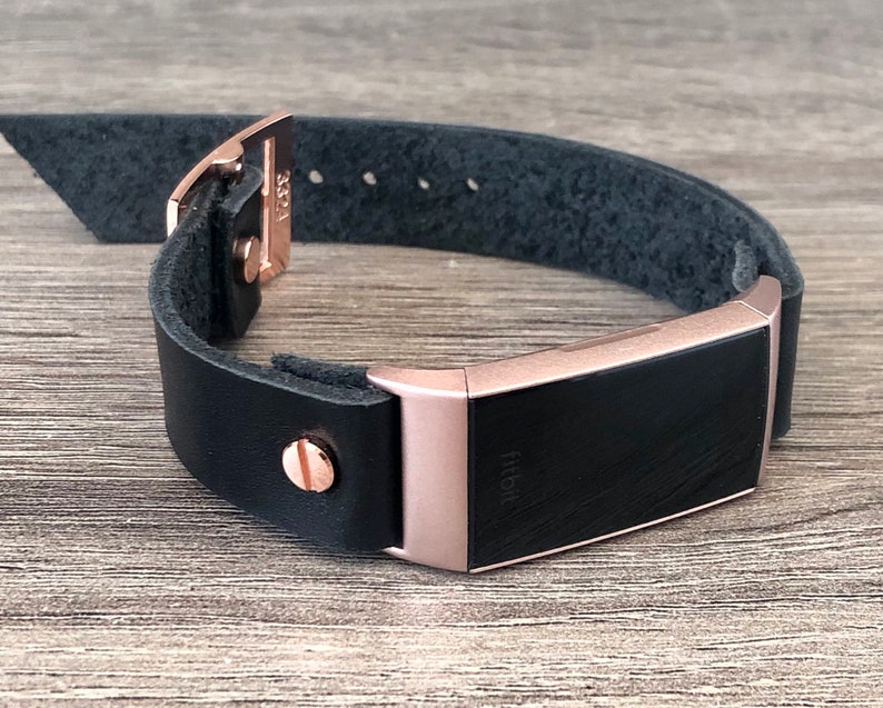 Rose Gold Fitbit Charge 3 Band Black Leather Bracelet Women | Etsy