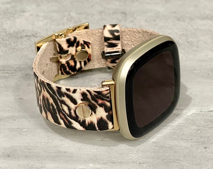 Leopard Print Leather Fitbit Versa 4 Band Women Fitbit Sense 2 Watch Strap, Fitbit Versa 3 Watch Band, Leopard Pattern Fitbit Sense Band
