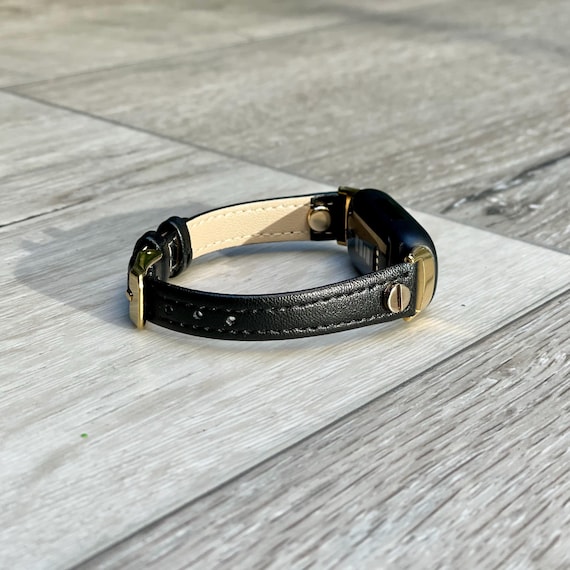 レザー製 Fitbit Inspire 3 バンド スリム ゴールドアクセント