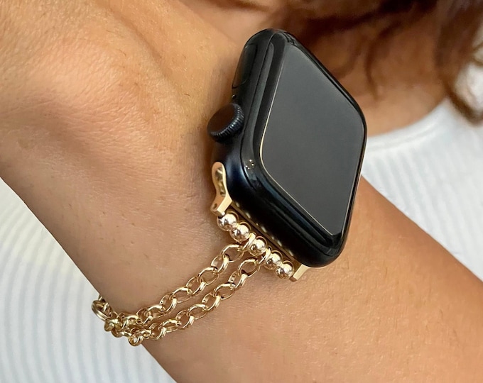 14K Gold Filled Rolo Chain Band for Apple Watch, Adjustable Bracelet Strap, Dainty Gift,