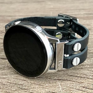 Samsung Galaxy Watch 5/6 Band (44mm, 40mm) Pro (45mm) Watch 6 Classic (43mm, 47mm) Silver & Black Leather Bracelet, Slim Leather Bracelet