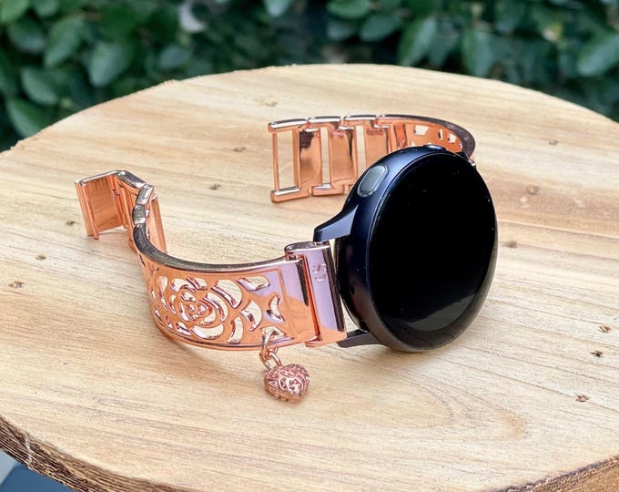 Samsung Galaxy Watch Band, Rose Gold Adjustable Bangle for Series 7, 6, 5 - 20mm Watch Band, Luxury Bangle, Gift for Her